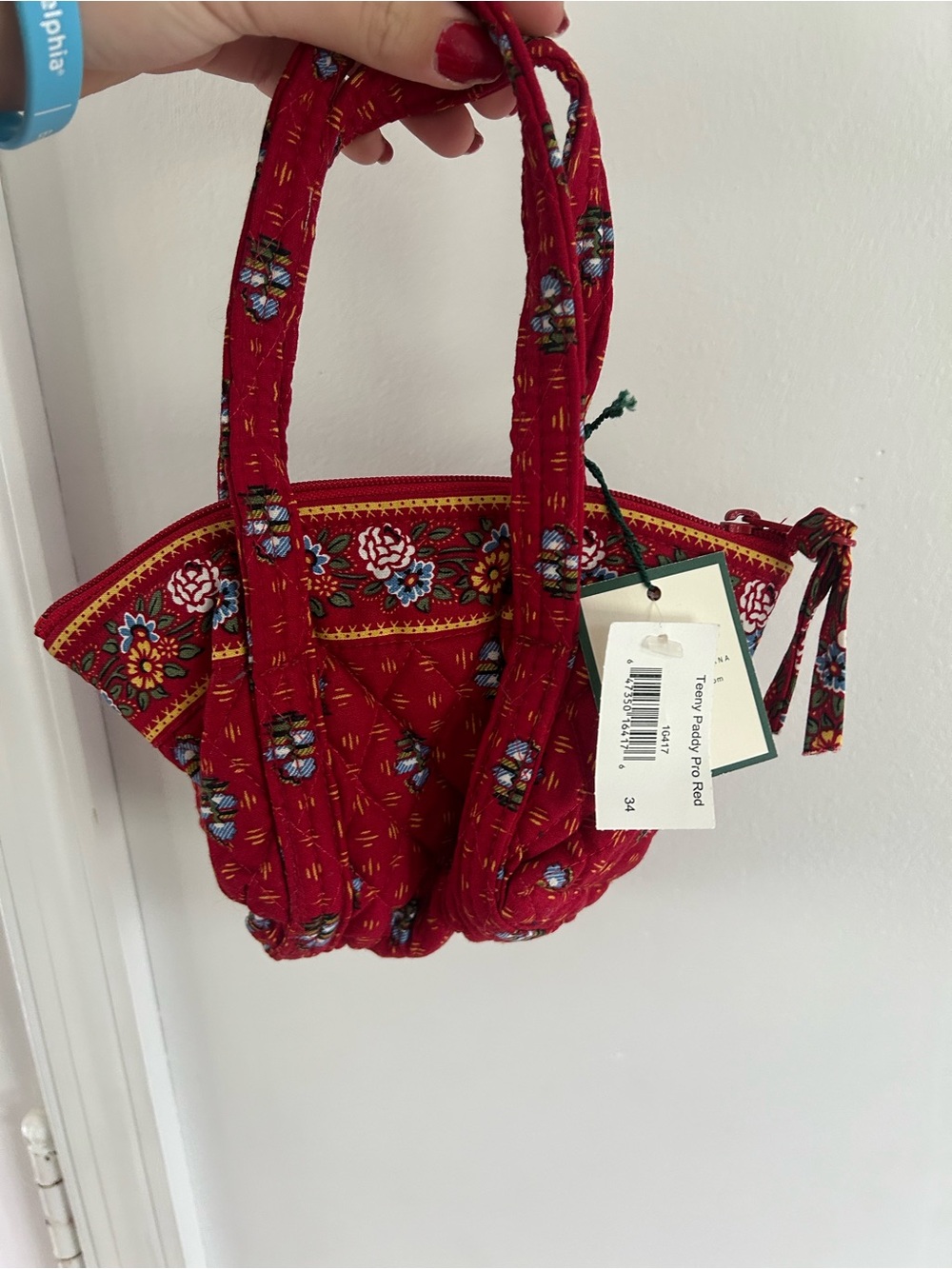 Vera Bradley Red Quilted Mini Tote with Floral Trim NWT - Picture 3 of 3
